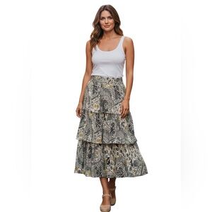 Isabel Marant Étoile ✨ Boho Tiered Midi Skirt Paisley Print Flowy High Waist